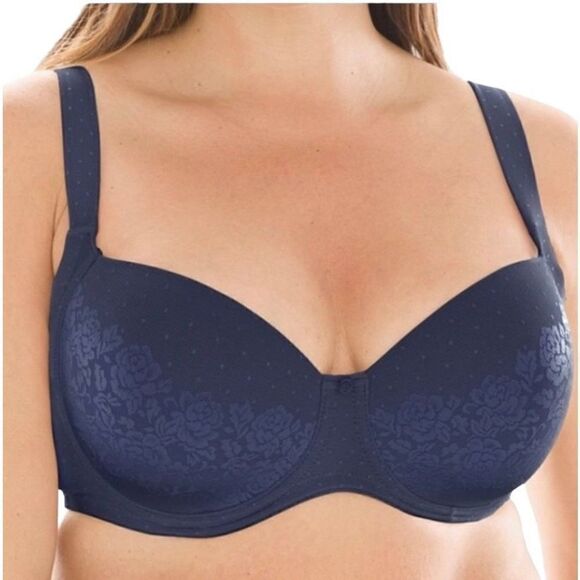 ￼Soma woman’s full coverage navy blue underwire floral dot bra size 36DD - Picture 1 of 6